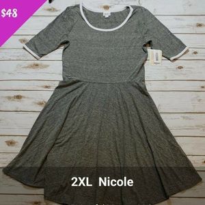 Lularoe Nicole 2XL dress grey white trim